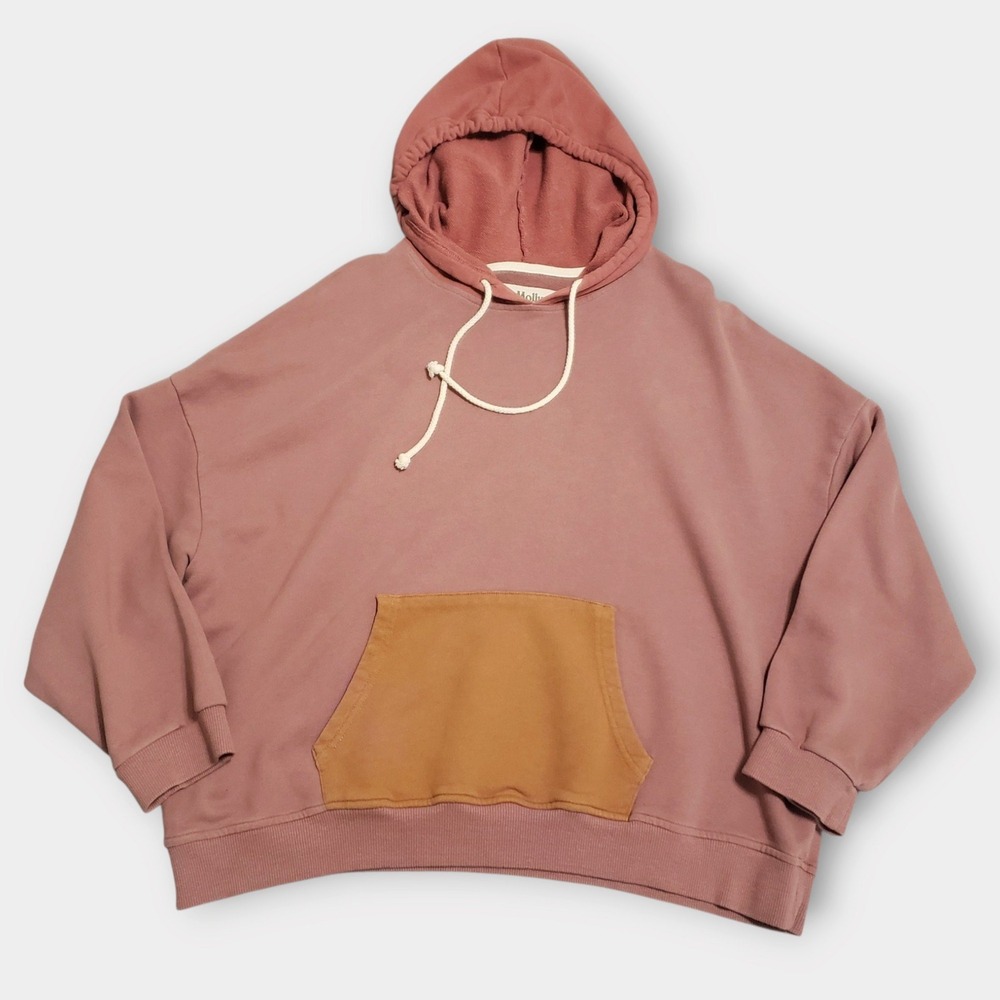 Mollusk California Womens Mauve Pink Colorblock Oversized Pullover Hoodie Small